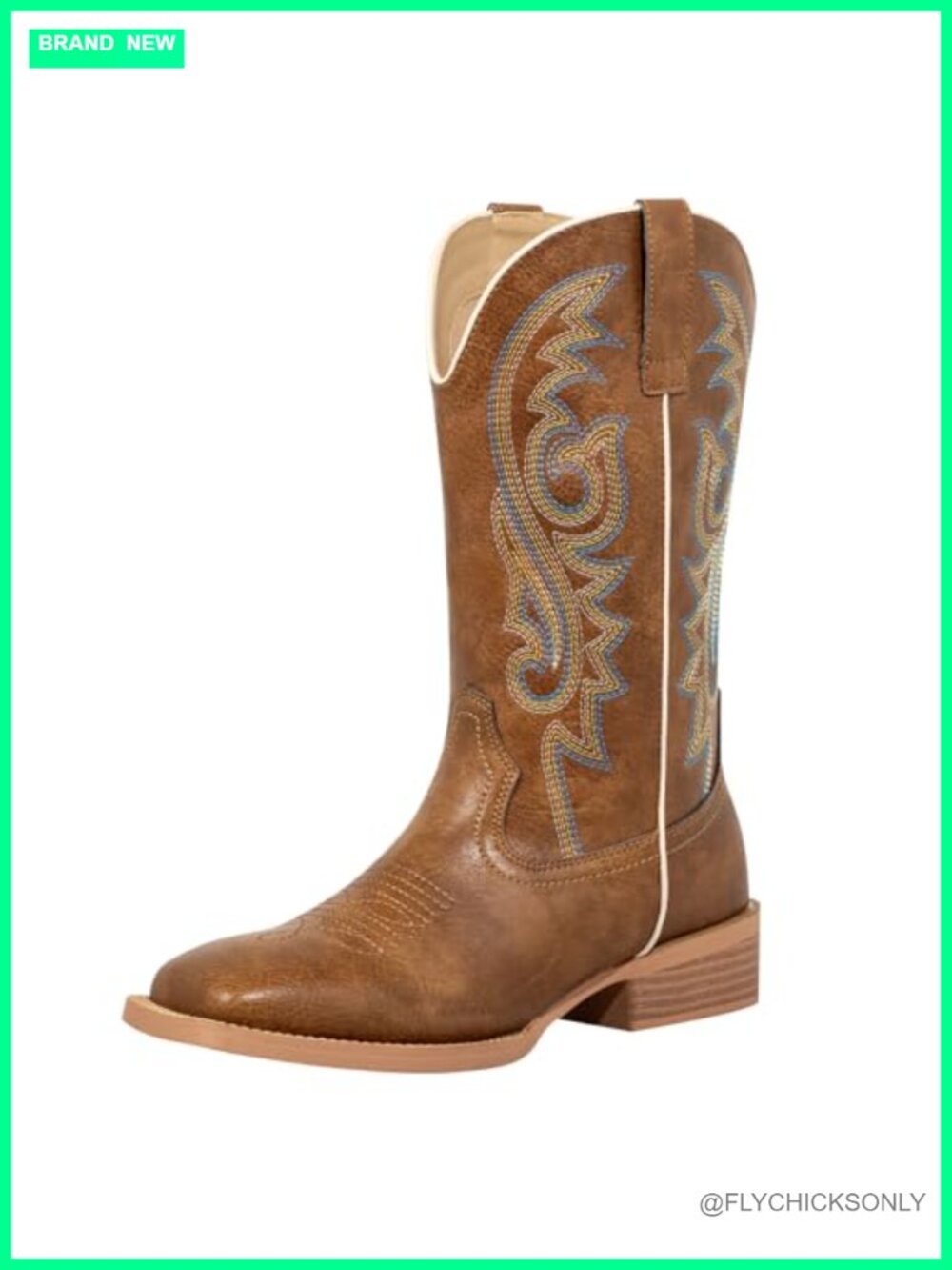 Square Toe Cowboy Boots Wide Calf Pull-On Vegan Leather Western Boots